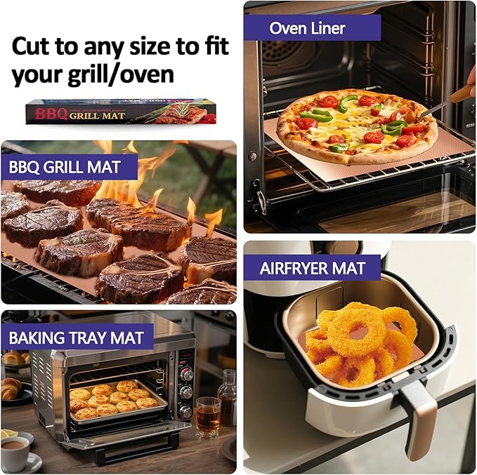 UBeesize 13x90 Inch Copper Grill Mats Roll for Outdoor Grill- Heavy Duty Non-Stick BBQ Grilling Mat & Oven Liner, Reusable, Easy to Clean - Cut to Custom Fit Oven, Gas, Charcoal, and Electric BBQ