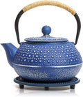 Juvale Cast Iron Teapot with Infuser - Blue, 27 oz (800 mL) - Stovetop Tea Kettle for Loose Leaf Tea - Includes Stainless Steel Infuser & Trivet