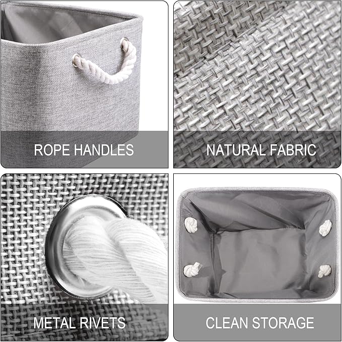 HNZIGE Small Baskets for Shelves(6pack) Fabric Storage Baskets, Empty Gift Baskets with Rope Handles, Decorative Foldable Storage Baskets for Organizing Home Closet Office (Gray, 11.8" x 7.8" x 5.1")