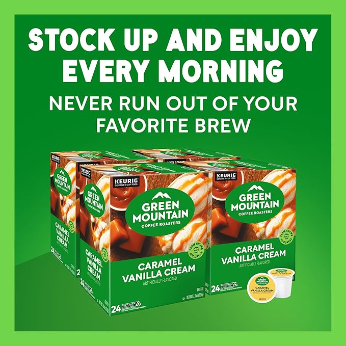 Green Mountain Coffee Roasters Caramel Vanilla Cream Coffee, Keurig Single-Serve K-Cup pods, Light Roast, 96 Count