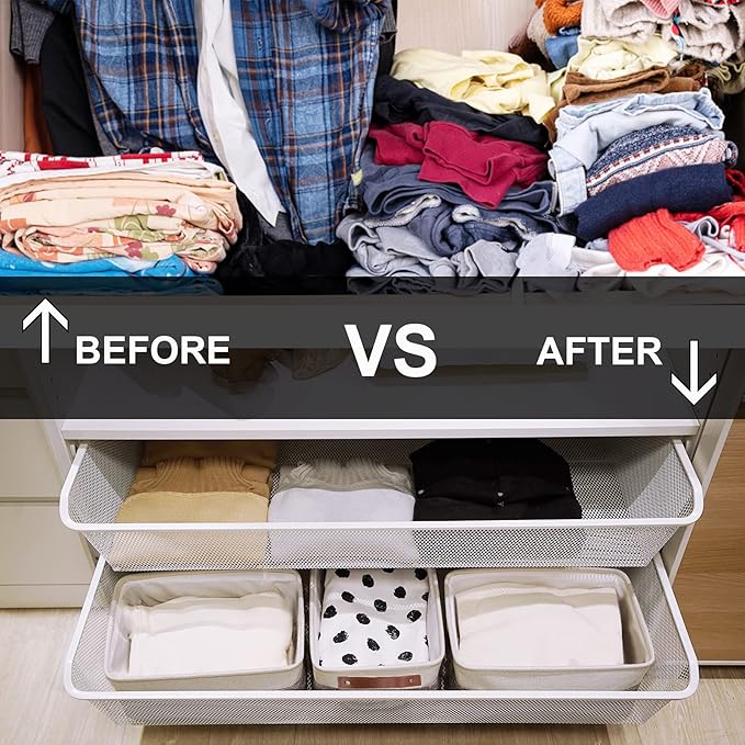 HNZIGE Fabric Storage Baskets for Shelves(3 Pack) Large Collapsible Storage Baskets for Organizing, Decorative Baskets Bins Set with Handles for Closet, Clothes, Toy(White&Gray,15" x 11" x 9.5")
