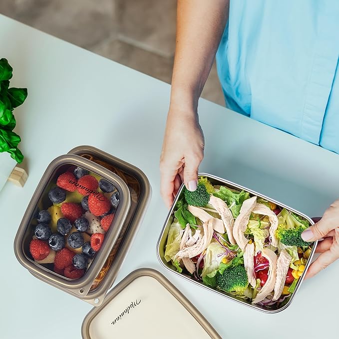 Stainless Steel Lunch Box Adult| Meal Prep| Food Storage| Stainless Steel Lunch Containers with clear Silicone Lids| Leak Proof|20,30, 40 OZ| Bento Box | Metal lunch Box |Lunchbox | Bentobox
