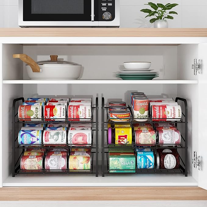 AIYAKA Can Rack Organizer, 3 Tier Stackable Can Storage Dispenser,for Food Storage, Kitchen or Pantry, Storage for 36 Cans, Black