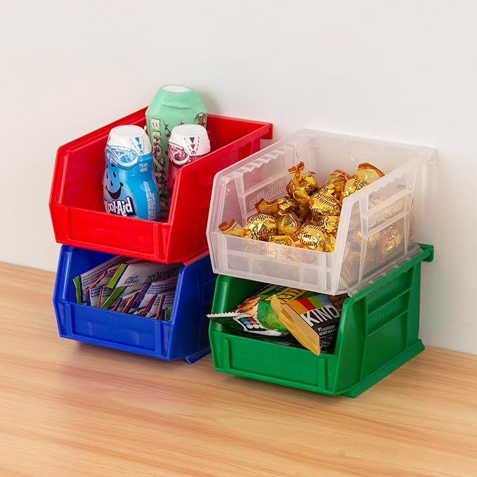 Akro-Mils 30210 AkroBins Plastic Storage Bins, Space-Saving Stackable Bins for Garage, Pantry, Craft Organization, 5" x 4" x 3", Blue, 6-Pack