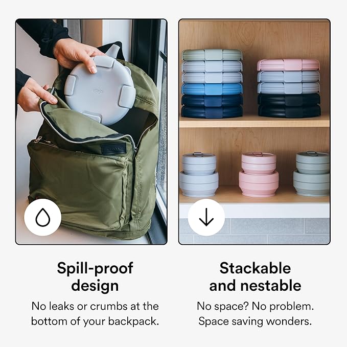 STOJO Collapsible Bowl - Translucent Denim Blue, 36oz - Reusable Silicone Bowl for Hot and Cold Food - Perfect for Travel, Meal Prep, To-Go Lunch, Camping & Hiking - Microwave & Dishwasher Safe