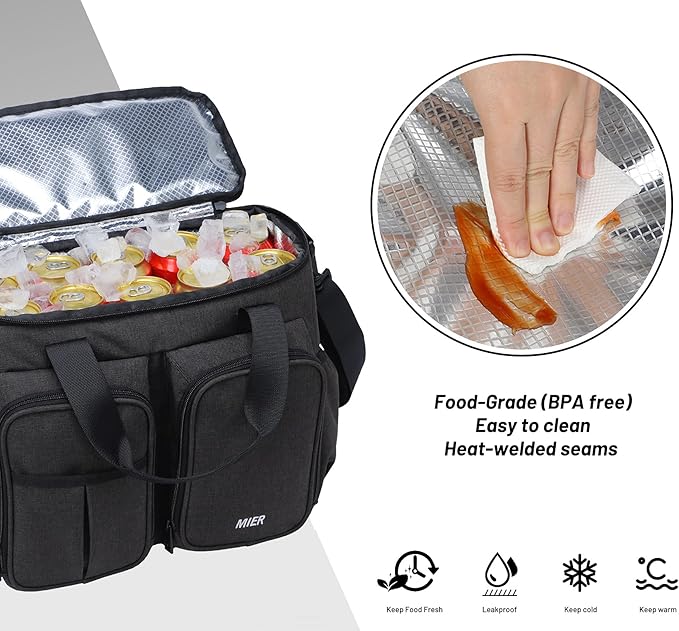 MIER Lunch Box for Men Heavy Duty Insulated Lunch Bag 20 Cans Large Leakproof Soft Cooler Bags with Multiple Pockets for Picnic Work Travel (Dark Gray)