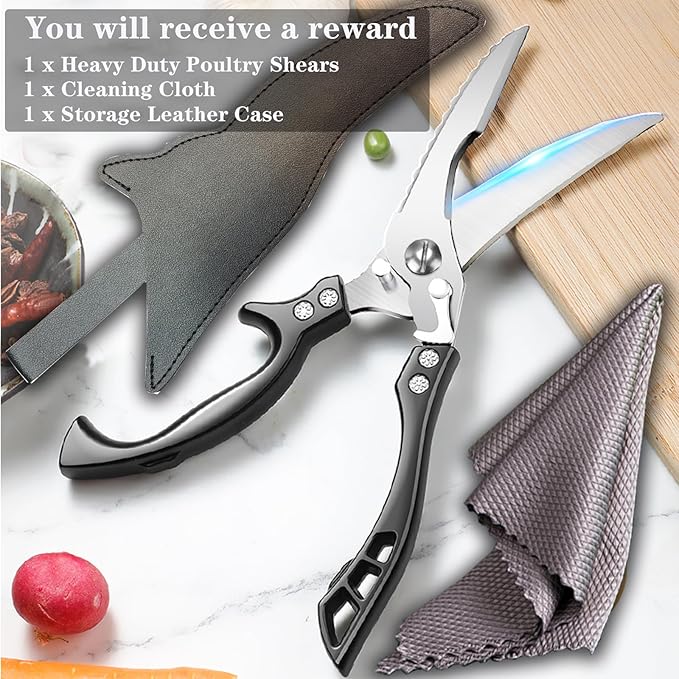 ANDONG Heavy Duty Kitchen Scissors, Professional Poultry Shears, Cooking Utensils, Black