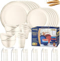 Wheat Straw Dinnerware Sets,48-Piece Beige Plates and Bowls Sets for 6-Unbreakable,Reusable Plastic Dish Set-Dinner Plate/Dessert Plate/Cereal Bowl/Cup/Utensils-Microwavable Dishwasher Safe 48P-Beige