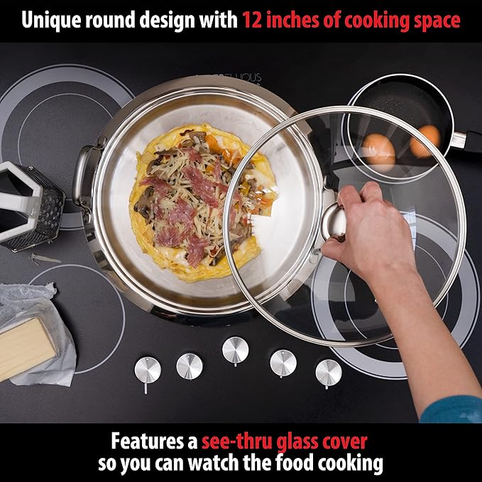 Chef's Secret 5-Ply Stainless-Steel Pancake Pan/Griddle with See Through Glass Lid
