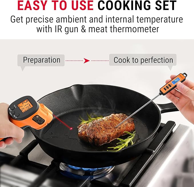 ThermoPro Temperature Gun, Infrared Thermometer Gun with Laser Pointer, Meat Thermometer Digital with Super Long Probe, Food Thermometer for Cooking, Laser Thermometer Gun -58℉-1022℉ Not for Human