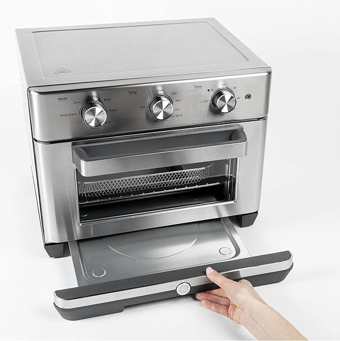 GE Mechanical Air Fryer Toaster Oven + Accessory Set | Convection Toaster with 7 Cook Modes | Large Capacity Oven - Fits 12" Pizza | Countertop Kitchen Essentials | Stainless Steel