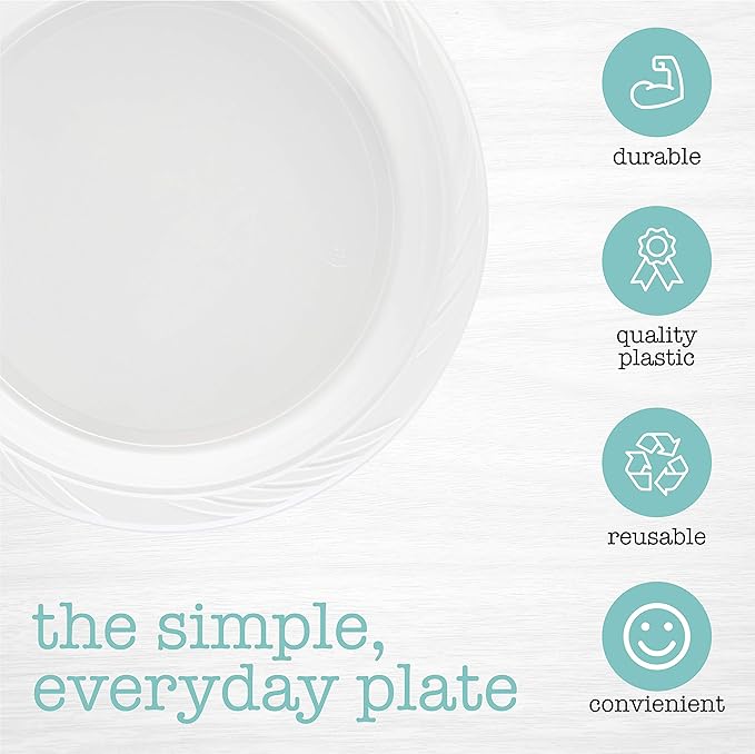 PLASTICPRO 100 Count Disposable 10 Inch White Plastic Dinner Plates Extra Large
