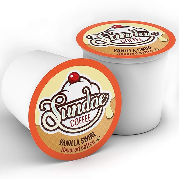 Sundae Ice Cream Flavored Coffee Pods, Compatible with 2.0 Keurig K-Cup Brewer, (Vanilla Swirl) 48 Count