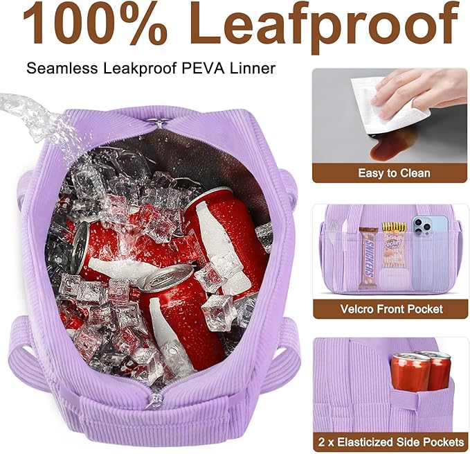 Corduroy Lunch Box Lunch Bag for Women Men, Cute Strawberry Small Insulated Reusable Work Leakproof Simple Lunch Boxes Tote Bag Adults Cooler Bag