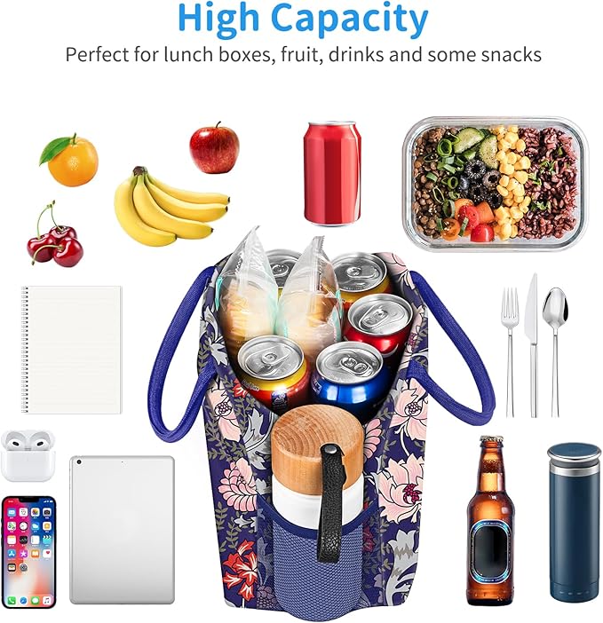 DALINDA Lunch Bag Lunch Box for Women Men Reusable Insulated Lunch Tote Bag,Leakproof Thermal Cooler Sack Food Handbags Case High Capacity for Travel Work Picnic Beach,Orchid3