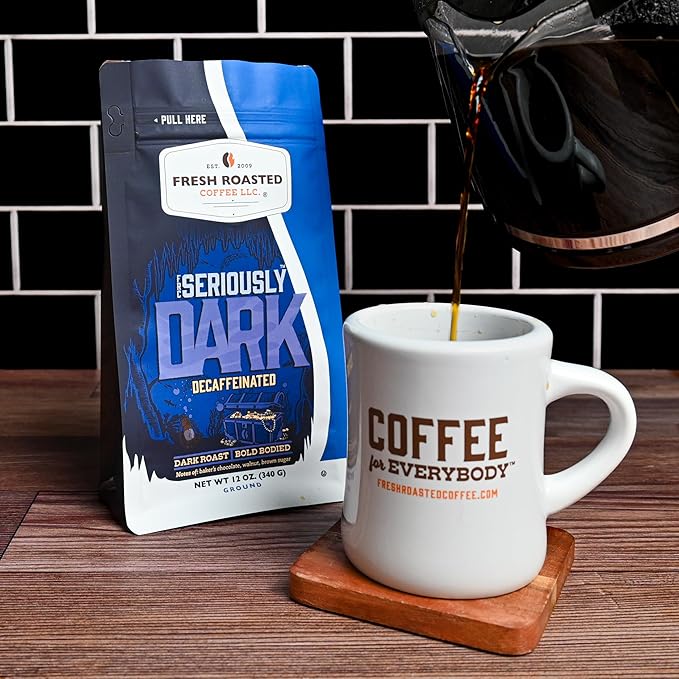 Fresh Roasted Coffee,Seriously Dark Decaf Artisan Blend,12 oz Dark Roast, Kosher, Whole Bean