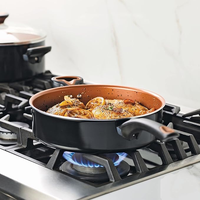 Farberware Glide Ceramic Nonstick Saute Pan / Frying Pan / Fry Pan with Lid and Helper Handle - 4 Quart, Black
