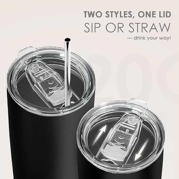 SANDJEST Black Tumbler 20oz Stainless Steel Double Wall Vacuum Insulated, Travel Coffee Cup, Gifts for Men Women Birthday Christmas