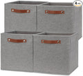 Temary 12x12 Storage Cube Bins 4 Pack Fabric Storage Cubes Storage Bins with Leather Handles, Storage Baskets Foldable Cube Organizers Bins for Home (Grey)