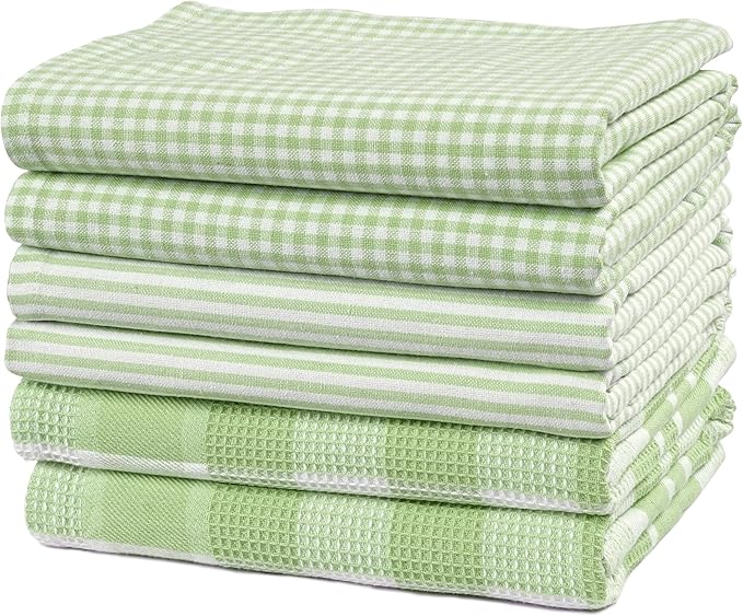 Casa Platino Kitchen Towels Cotton and Kitchen Dish Towels – Soft Cotton Set of 8 with Coordinated Patterns – Inviting Tones for Baking and Everyday Spills – Sage Green