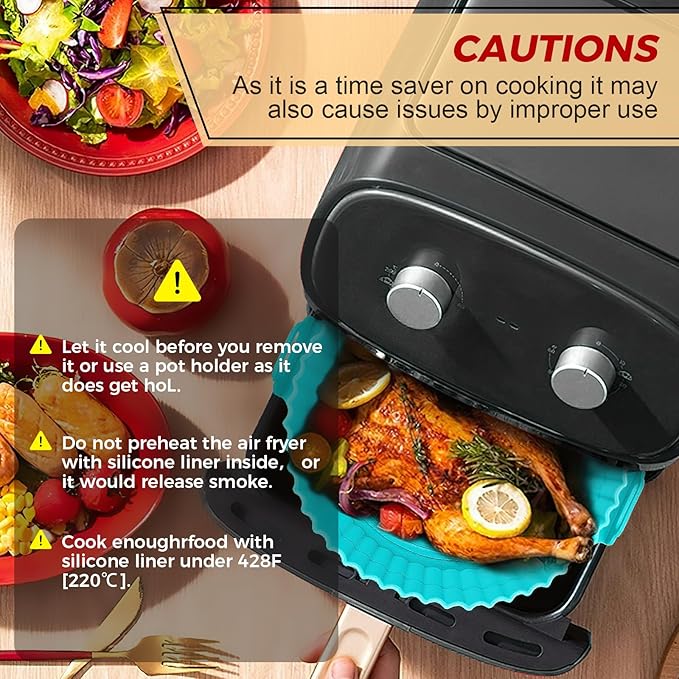 Buauty 3 Pack Air Fryer Silicone Liners 8inch Air Fryer Silicone Pot Reusable Food Grade Silicone Airfryer Liners Baking Basket Accessories Replacement of Flammable Disposable Parchment Paper