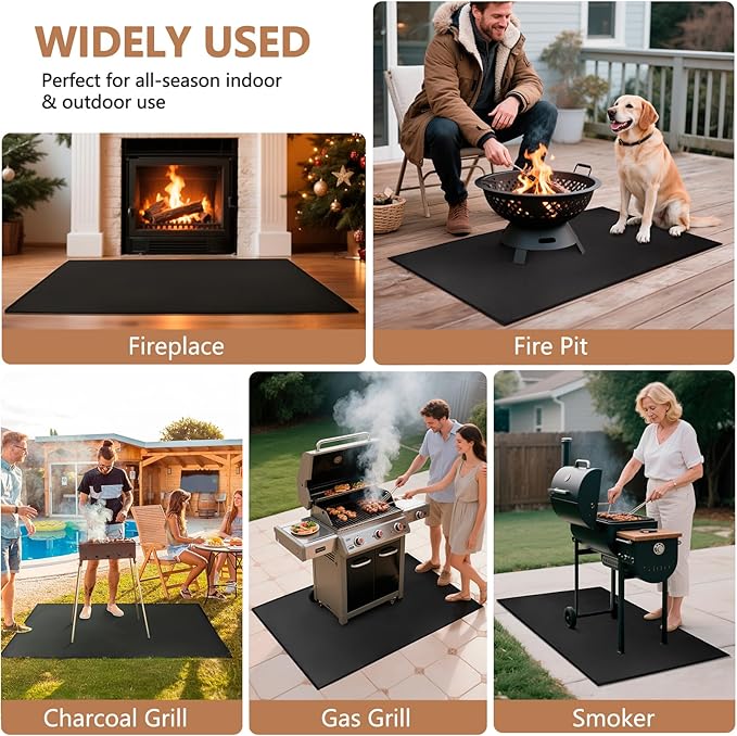 60x40 inch Large Under Grill Mats for Outdoor Grill, Double-Thickened Fireproof Patio Deck Protector Mat, Oil-Proof Waterproof BBQ Mat for Under Grill, Grill Floor Pads Fireplace/Fire Pit Mat