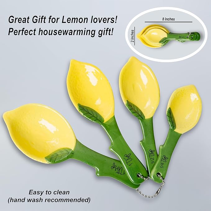 Lemon Ceramic Spoons Set: Lemon Shaped Measuring Spoons: 1 Tablespoon, 1 Teaspoon, 1/2 Teaspoon and 1/4 Teaspoon