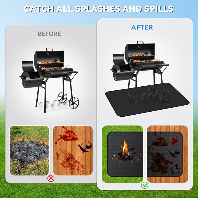 Large 90 x 48 inch Under Grill Mats for Outdoor Grill, Double-Sided Fireproof Deck Patio Protector Mat, Waterproof Oil-Proof BBQ Floor Pad Indoor Fire Pit Fireplace Mat
