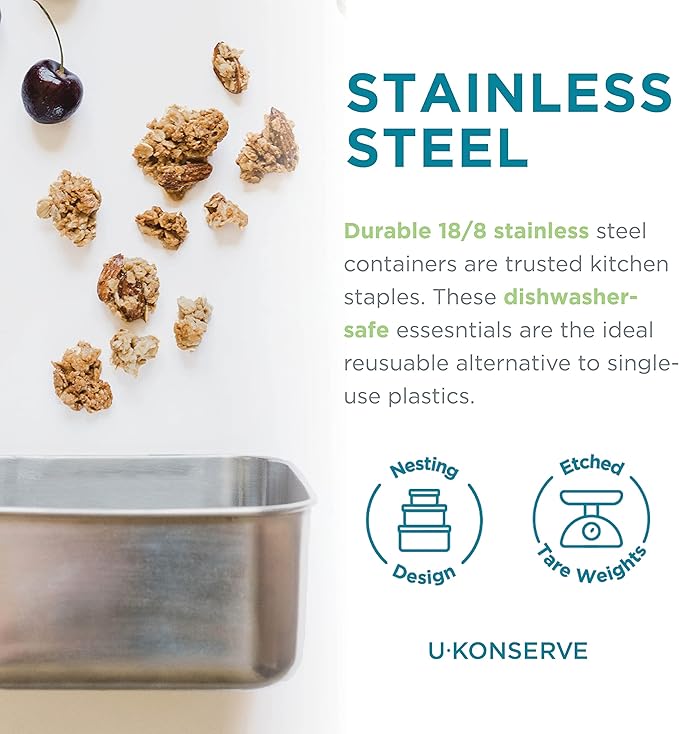 U Konserve Stainless Steel Rectangle Food Storage Bento Box Container, Leak Proof Silicone Lid Dishwasher Safe - Plastic Free, (25oz Island Teal)