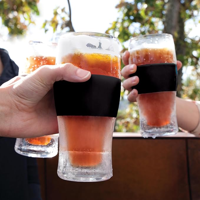 Host FREEZE Beer Glasses, Frozen Beer Mugs, Freezable Pint Glass Set, Insulated Pint Glass to Keep Your Drinks Cold, Double Walled Insulated Glasses, Tumbler for Iced Coffee, 16oz, Set of 2, Black