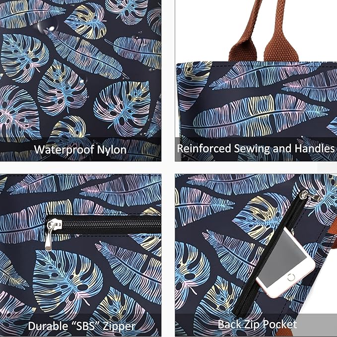 Gloppie Lunch Box for Women Adult Lunch Bag Women Insulated Lunch Tote for Work Loncheras para mujer 9L Yellow Blue Leaves