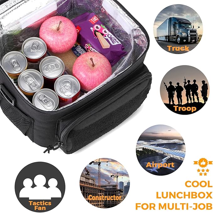 DBTAC Tactical Lunch Bag for Men Women, 12 Cans Insulated Lunch Box for Adult | 9L Leakproof Lunch Cooler Tote for Work Office Outdoor Travel | Soft Easy To Clean Liner x2, Urban Black