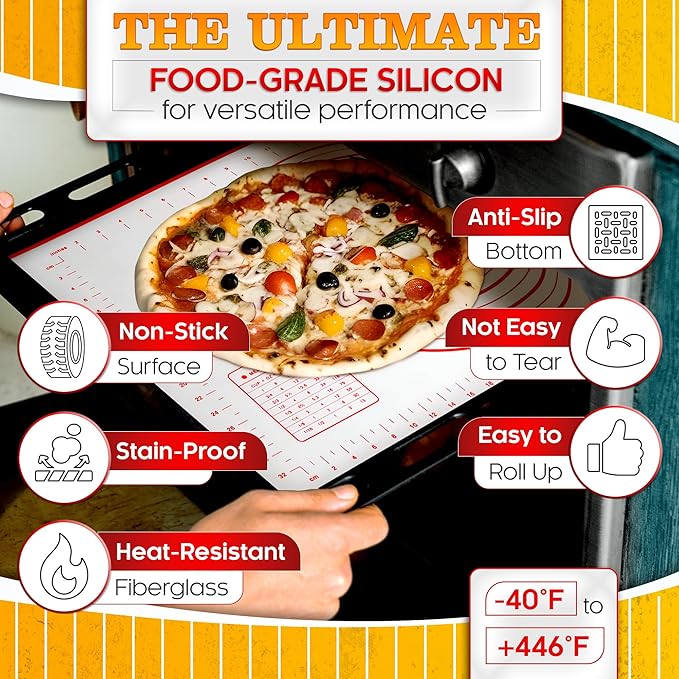 16x24 Inch Pastry Mats for Rolling Dough - Pizza Mats Stain-Proof Large Silicone Baking Mat with Measurements, Non-Stick Baking Rolling Mat - Heat Resistant Kneading Dough Sheet for Bread, Pizza