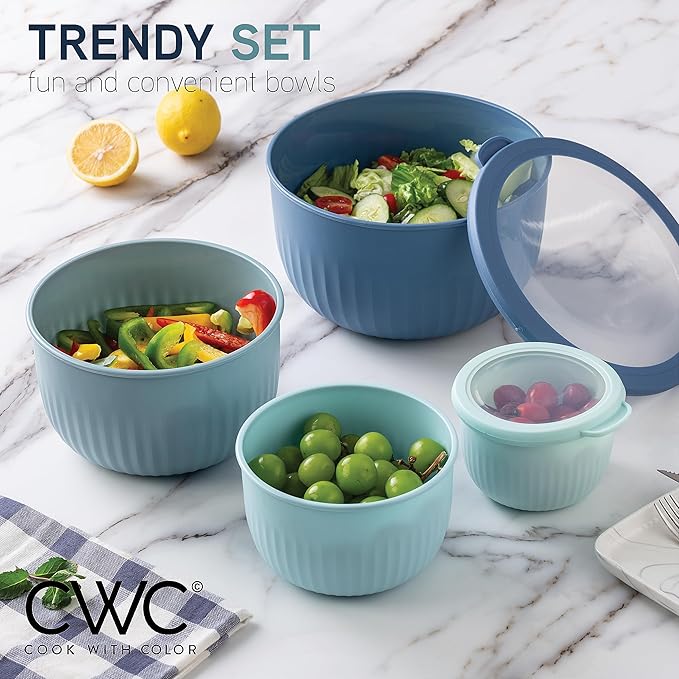 COOK WITH COLOR Prep Bowls with Lids- Wide and Deep Nesting Plastic Small Mixing Bowl Set with Lids, 12 Piece Set - Deep Bowls, Blue
