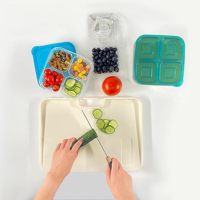 Finorder 6 Pack 4-Compartment Food Containers, Reusable Snack Containers for Kids Adults School Work Picnic Trip, Lunch Bento Box Meal Prep Containers (Dark Color Set)