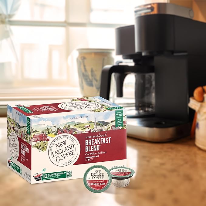 New England Coffee Breakfast Blend Medium Roast Single Serve Pods, 12ct Box (Pack of 2)