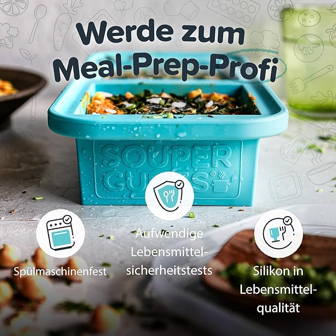 Souper Cubes Silicone Freezer Molds Gift Set with 2 Tbsp, 1/2, 1, and 2 Cup Silicone Freezer Trays With Lids - Meal Prep and Kitchen Essentials Bundle - Aqua