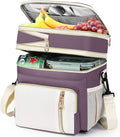 Lunch Box & Lunch Bag for Women, Large Insulated Adult Lunch Box Leakproof Lunchbox Cooler Bag for Work Picnic Beach,16L, Pink-purple & White