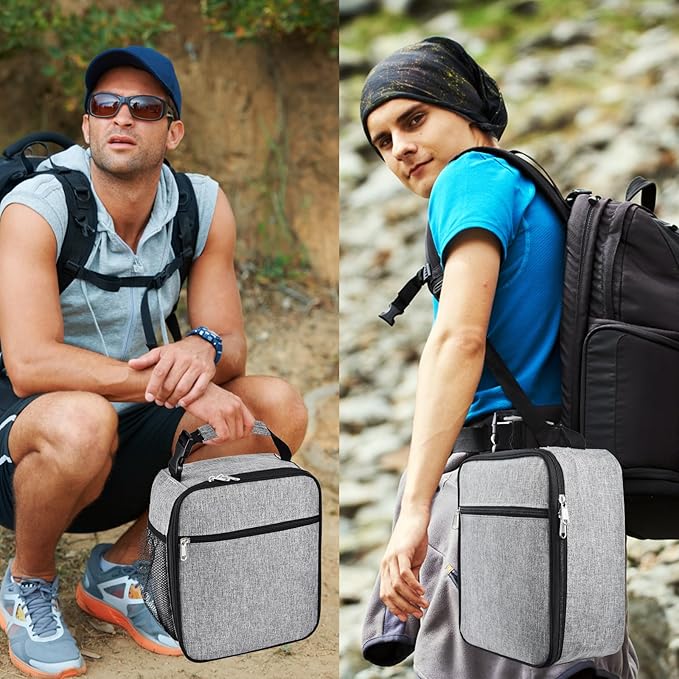 Insulated Lunch Bag, Leakproof Portable Lunch Box for Women Men Boys Girls, Large Capacity Cooler Bag with Handle and Bottle Pocket for Office School Camping Hiking Outdoor Beach Picnic (Grey)