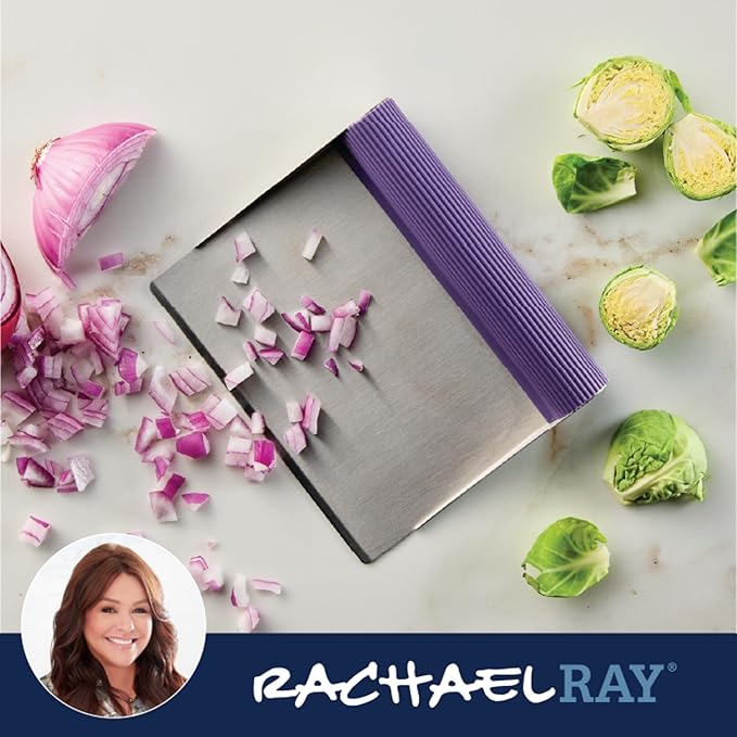Rachael Ray Tools and Gadgets Stainless Steel Pastry Scraper / Bench Scrape / Kitchen Tool for Baking and Cooking / Dishwasher Safe, Purple