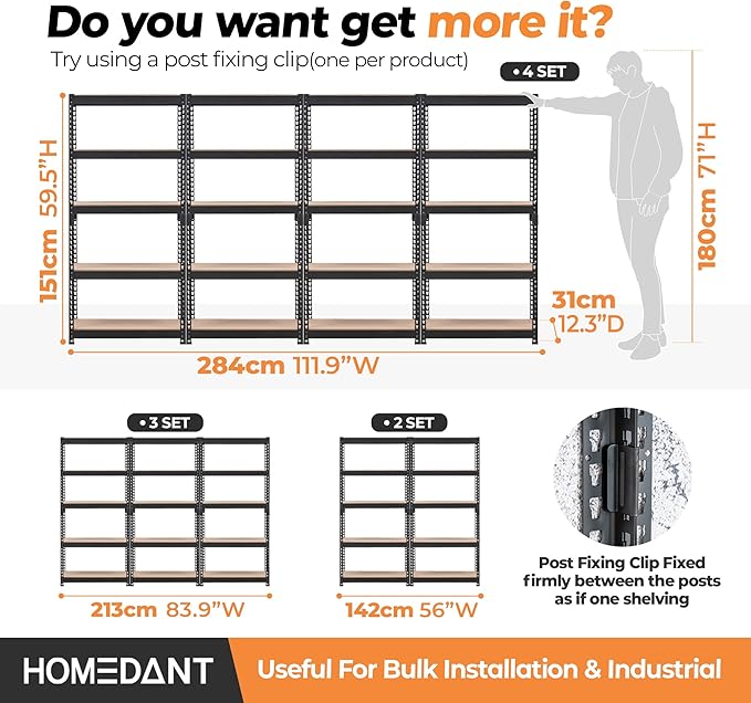 HOMEDANT 28" W x 12.3" D x 59.5" H 5-Tier Boltless Metal Shelving Unit Adjustable Garage Storage Utility Rack Heavy Duty Shelves Organization Shelf Warehouse Kitchen Living Room Pantry 10Pack