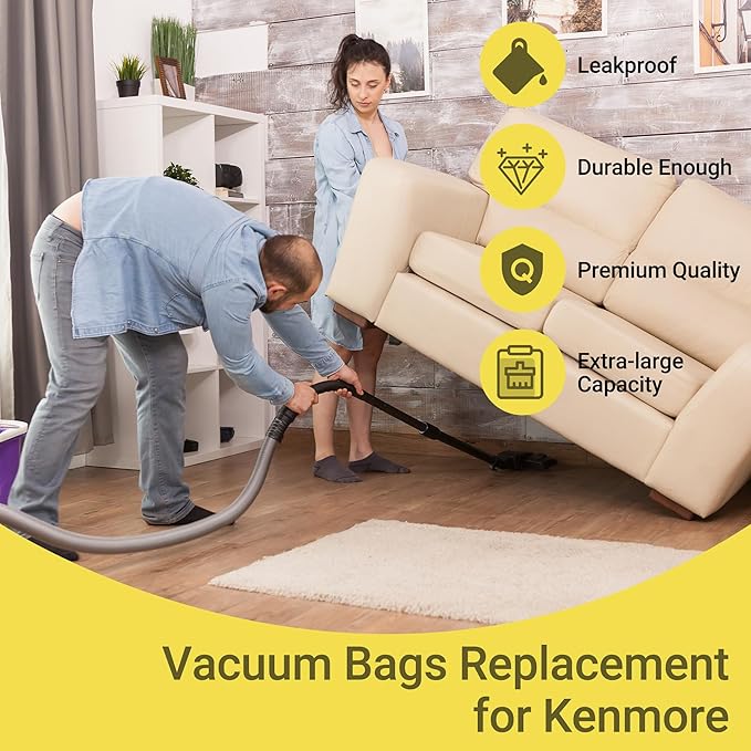 50558 Canister Vacuum Bags Replacement for Kenmore Canister Type C/Q 5055, 50555, 50557, 50558 and Pana·sonic Type C-5, C-18, 200 Series, 400 Series, 600 Series, 800 Seires Vacuum - 12 Pack