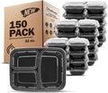 Freshware Meal Prep Containers [150 Pack] 3 Compartment Food Containers with Lids, Bento Box, Stackable, Microwave/Dishwasher Safe (32 oz)