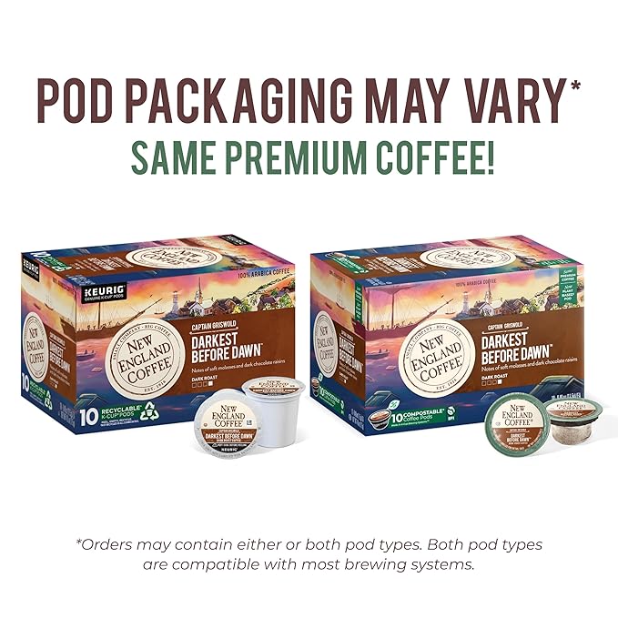 New England Coffee Darkest Before Dawn Dark Roast Single Serve Pods, 10ct Box (Pack of 1)