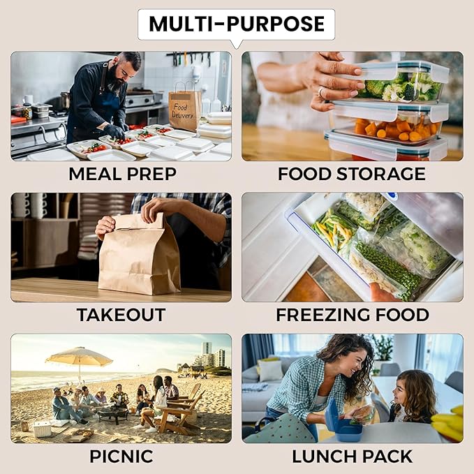 Klex 24 Oz, 50 Sets Meal Prep Containers with Airtight Lids, BPA Free, Reusable Plastic Food Container, 24 oz, Round, Black/Clear, 50 Sets