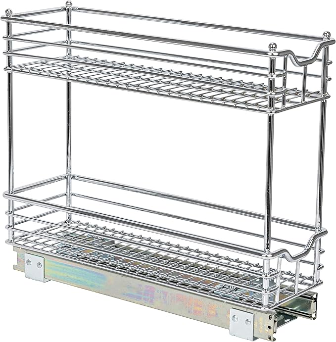 Household Essentials Glidez Multipurpose Chrome-Plated Steel Pull-Out/Slide-Out Storage Organizer for Under Cabinet Use - 2-Tier Design - Fits Standard Size Cabinet or Shelf, Chrome
