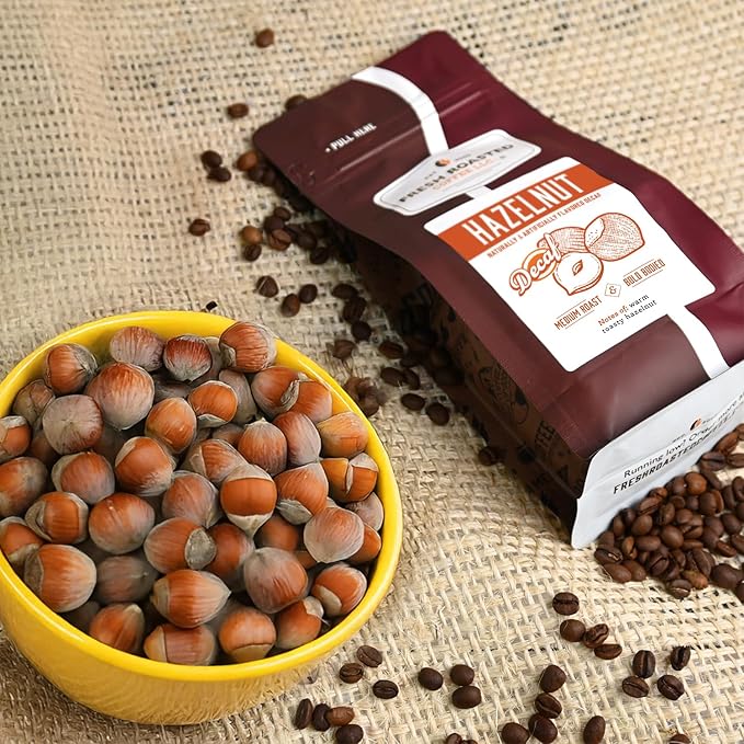 Fresh Roasted Coffee, Decaf Hazelnut Flavored Coffee, 12 oz, Medium Roast, Kosher, Whole Bean