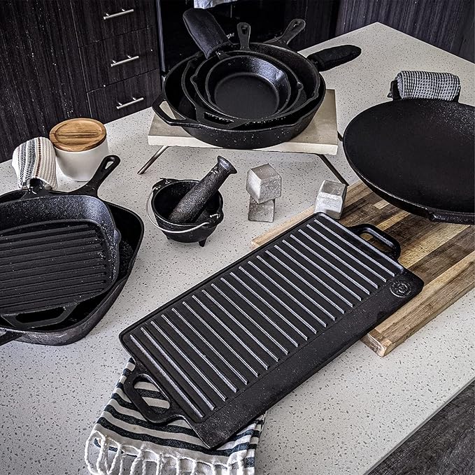 Backcountry Iron 8 Inch Square Grill Pan Medium Pre-Seasoned Cast Iron