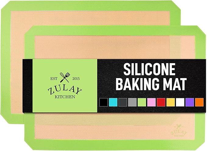 Zulay Kitchen (2 Pack) Silicone Baking Mat Sheet Set - Reusable Baking Mat Nonstick - Half Sheet Baking Mat For Oven - 16.5" x 11.6" (Light Green)