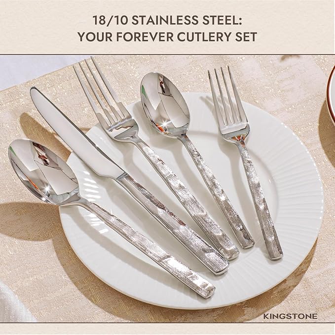 KINGSTONE Silverware Set, 30-Piece 18/10 Stainless Steel Brushed Handle Flatware Cutlery Set, for Kitchen, Home, Party, Wedding Gift, Rust Resistant and Dishwasher Safe